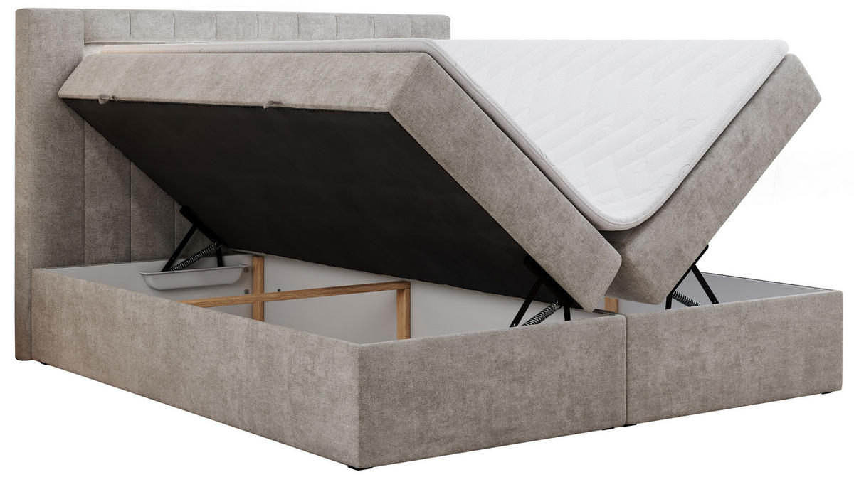 BOXBETT GOLD-5 LED 180/200 Beige Struktur - H3 - Beige, Holz/Textil (180/200cm) - MKS