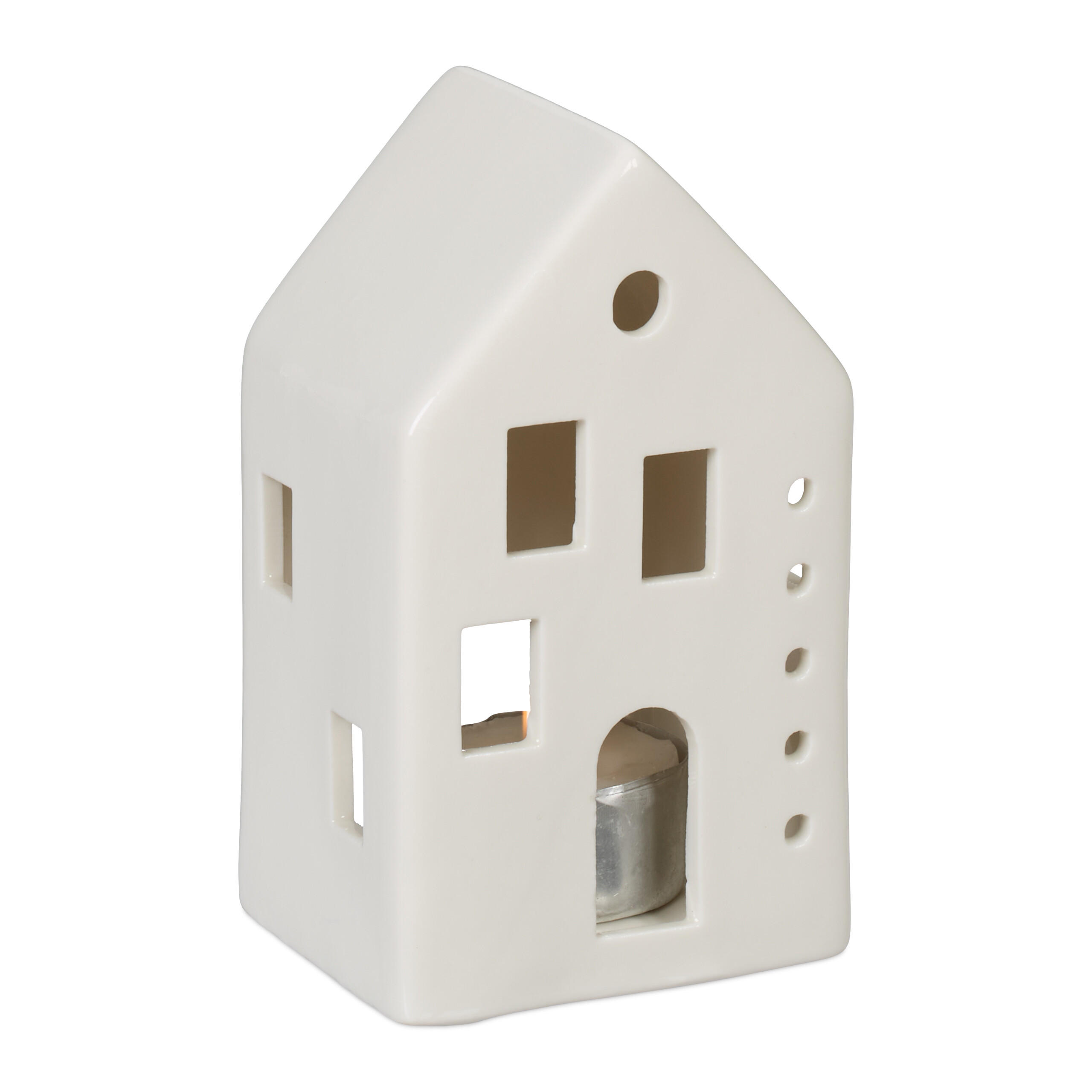 TEELICHTHAUS - Weiß, Keramik (12cm) - Relaxdays