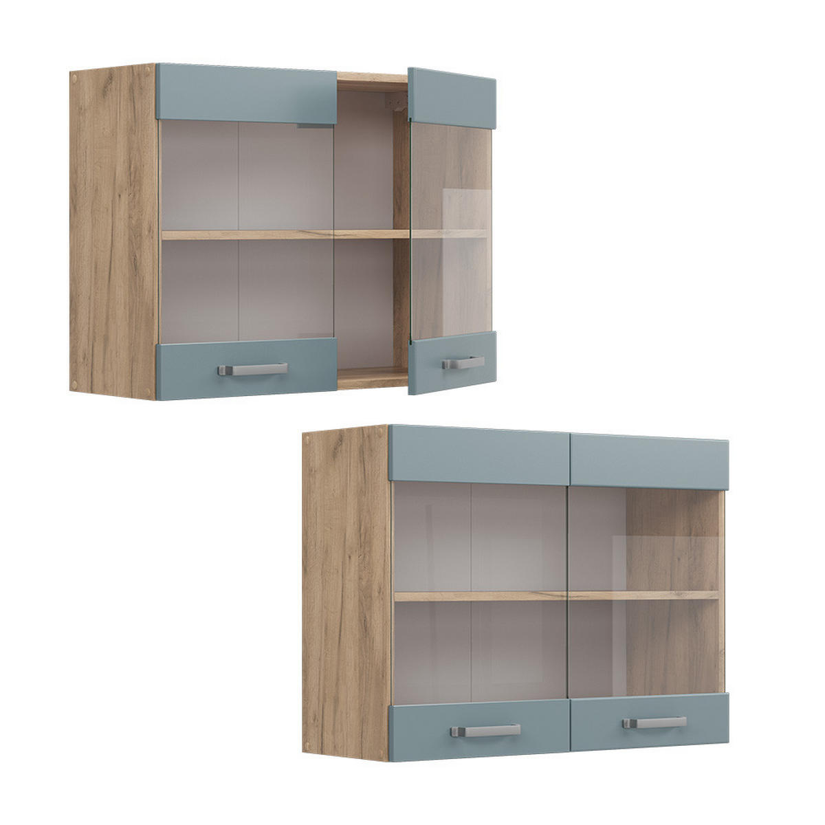 KÜCHENGLASSCHRANK R-Line Blau-Grau 80 cm - Honigeiche/Eiche Wotan, Holzwerkstoff (80/60/31cm) - Vicco