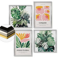 WANDBILDER 4er Set - 50x50 cm & 40x60 cm Silberner Rahmen - Blumen und Blätter – moderne Poster - Silberfarben, Kunststoff (50/50cm) - ArtPrintCave