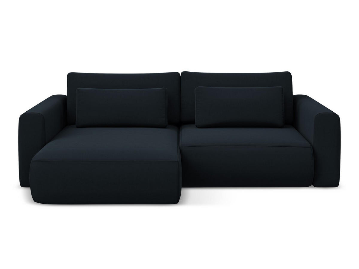 ECKSOFA mit Schlaffunktion Samt Stoff Blau - Blau/Schwarz, Kunststoff/Textil (149/240cm) - Makamii