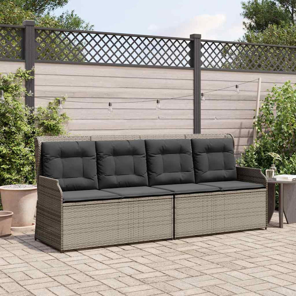 GARTENBANK Verstellbar mit Kissen Grau Poly Rattan - Grau, Kunststoff (95/95/110cm)