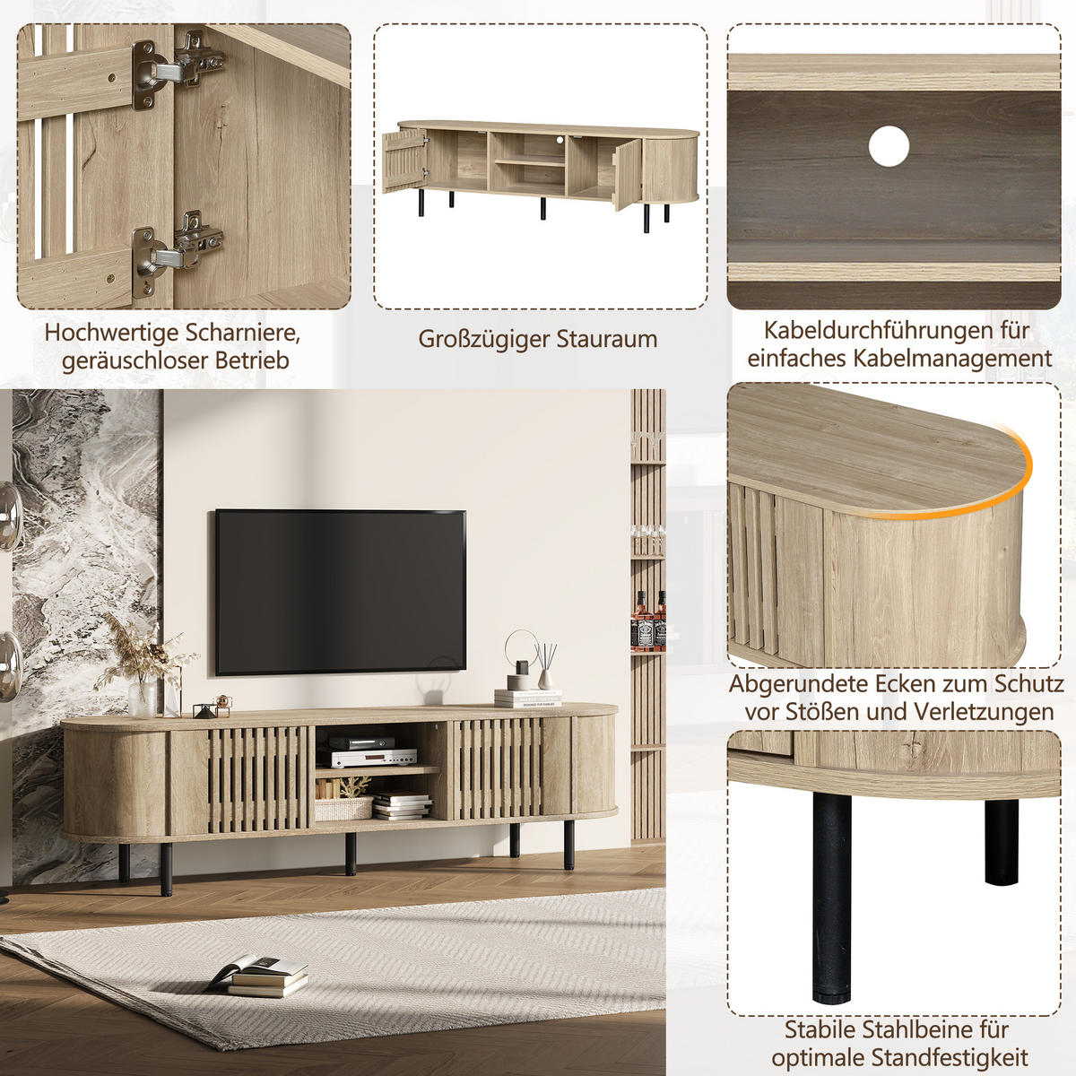 TV-LOWBOARD 160x40x47 cm Naturholz 2 Schränke Holzdesign - Naturfarben, Holzwerkstoff (40/47/160cm) - FLIEKS