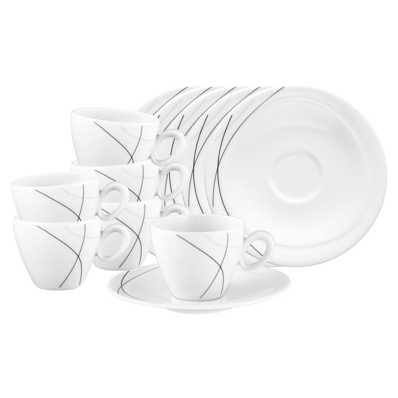 ESPRESSOTASSEN MIT UNTERTASSEN Trio Highline weiß-grau 110 ml 6er Set - Weiß/Grau, Keramik (0.11L) - Seltmann Weiden