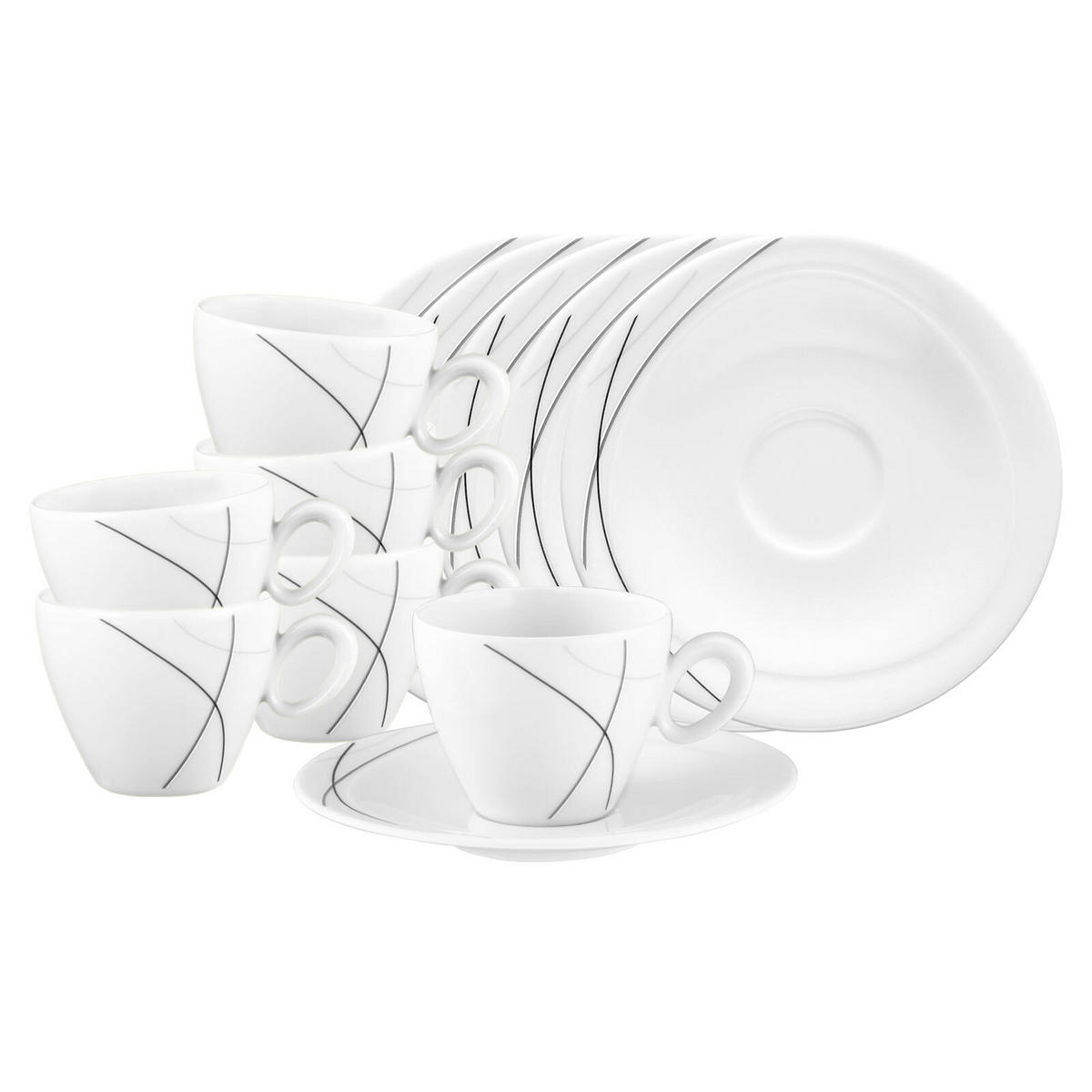 ESPRESSOTASSEN MIT UNTERTASSEN Trio Highline weiß-grau 110 ml 6er Set - Weiß/Grau, Keramik (0.11L) - Seltmann Weiden