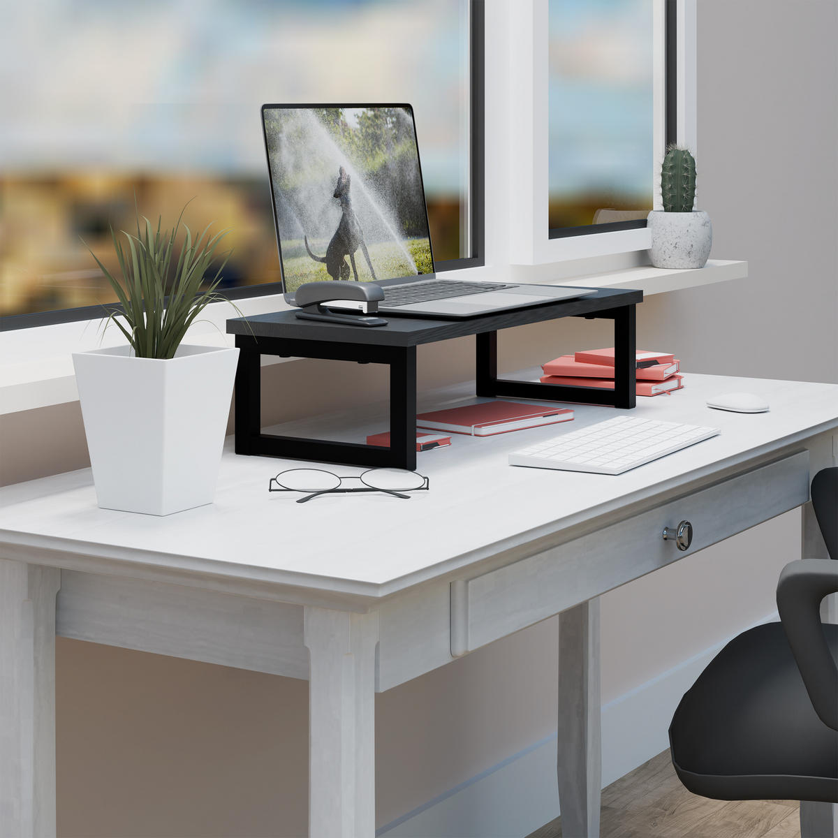 MONITORSTÄNDER Schwarz MDF Eisen 15x55x23 cm - Schwarz, Holzwerkstoff/Metall (23/55/15cm) - Relaxdays