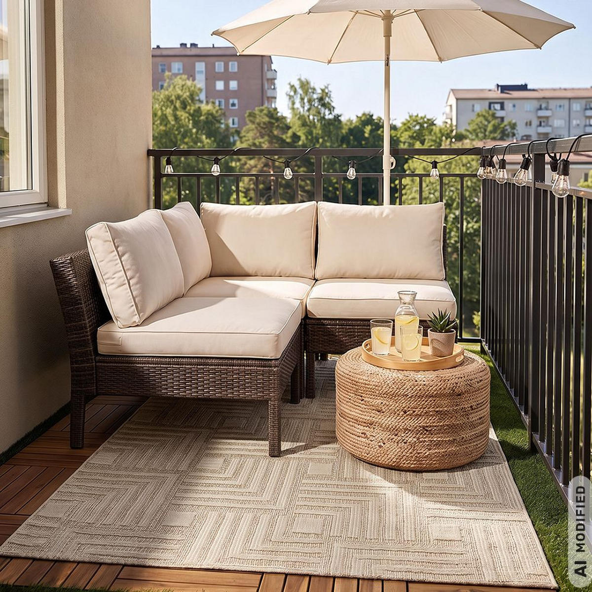 TEPPICH In-& Outdoor Abstrakt 80x150cm Mazovia Cangas Enredo Beige Creme Balkon Modern Pflegeleicht Tierfreundlich - Creme, Textil (80/150cm) - Mazovia