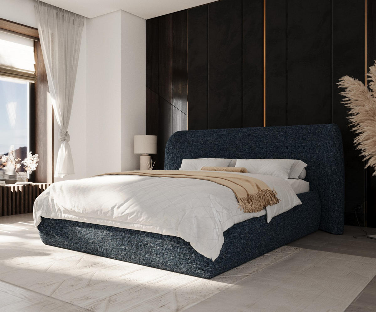 POLSTERBETT Bellano mit Stauraum 160/200 cm Marineblau im Modesto Stoff - Schwarz/Naturfarben, Holz/Holzwerkstoff (160/200cm) - AltaBeds