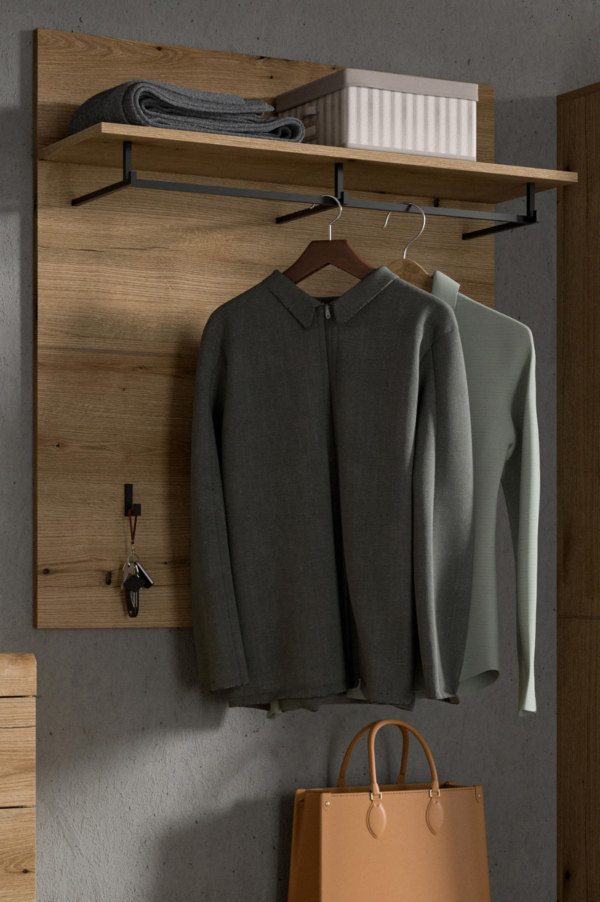 GARDEROBENPANEEL Evoke Eiche 90 cm, Flurgarderobe mit Kleiderstange - Eichefarben, Holzwerkstoff/Metall (90/98/27cm) - Inn.Furn