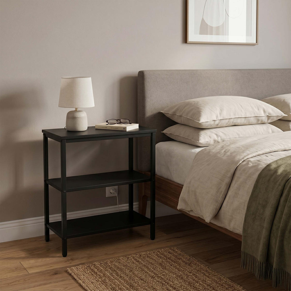 NACHTTISCH - Schwarz, Holzwerkstoff/Metall (60/61/30cm) - Relaxdays