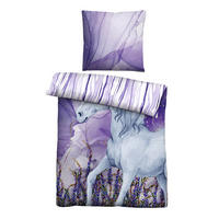 BETTWÄSCHE-GARNITUR Renforcé Einhorn violett, 135x200 cm + 80x80 cm - Violett, Textil (135/200cm) - Castell