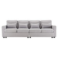 SOFA 4-Sitzer Leinenstoff Armlehnentaschen & 4 Kissen Modern Grau - Grau, Holz (71/27.5/55.5cm) - FLIEKS