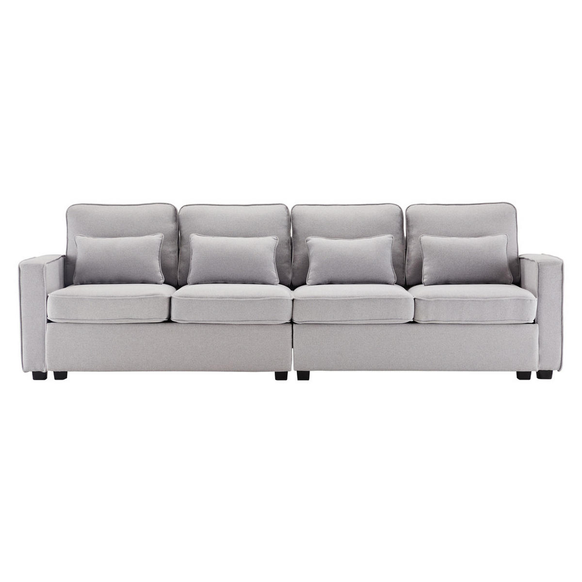 SOFA 4-Sitzer Leinenstoff Armlehnentaschen & 4 Kissen Modern Grau - Grau, Holz (71/27.5/55.5cm) - FLIEKS