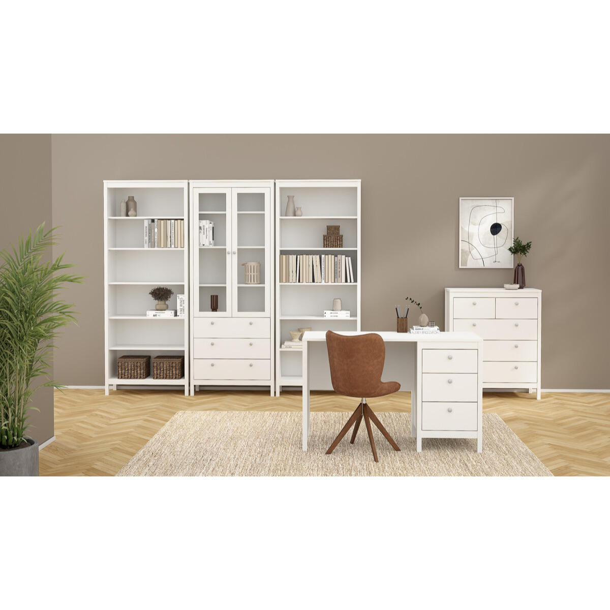 SCHREIBTISCH mit 3 Schubladen barcelone 120,4/48/76,5 cm - Weiß, Holzwerkstoff (120.4/48/76.5cm) - Calicosy