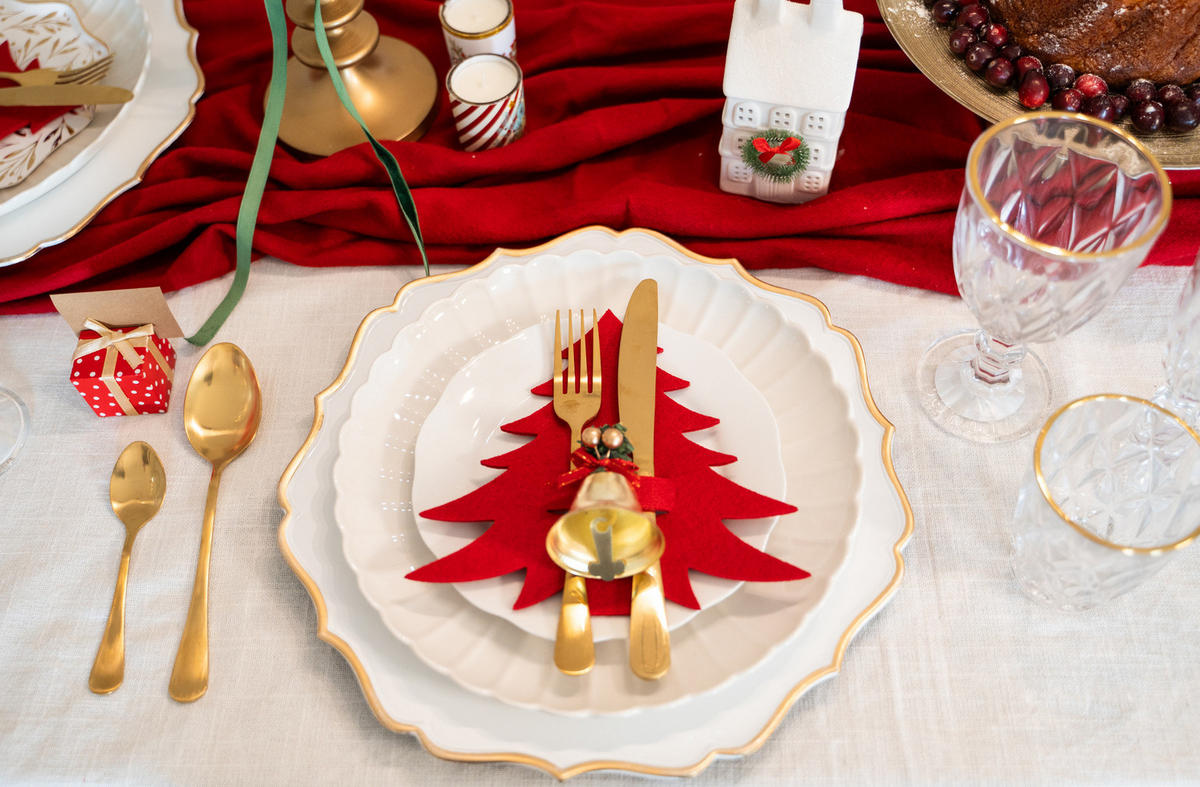 BESTECKTASCHEN Weihnachtsbaum 4er-Set 19,5/1,5/18,5 cm - Rot, Textil (1.5/18.5/19.5cm) - Home Styling Collection