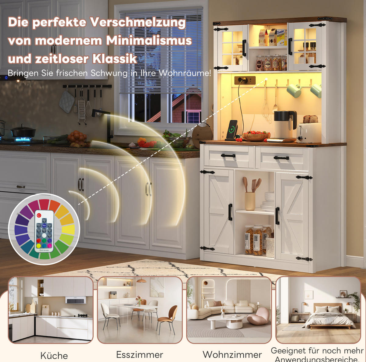 BARSCHRANK 100/40/172 cm Braun/Weiß aus MDF mit LED und Ladestation - Braun, Holzwerkstoff (100/172/40cm) - OKWISH