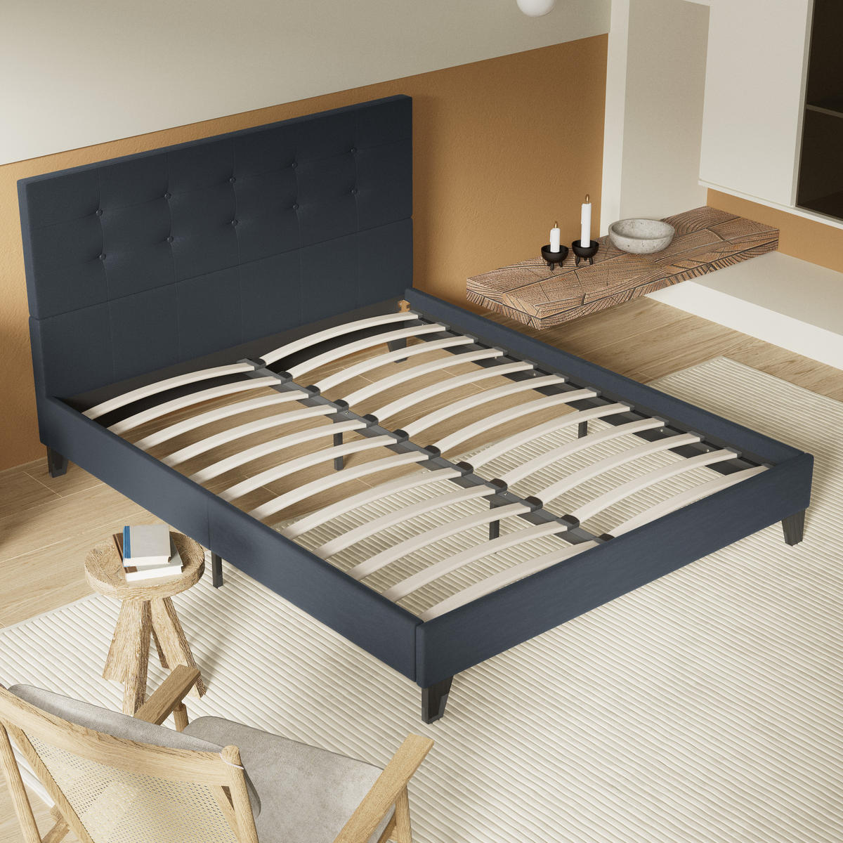 BETT aus schwarzem Kunstleder 140x200cm - Schwarz, Naturmaterialien (140/200cm) - November Sleep