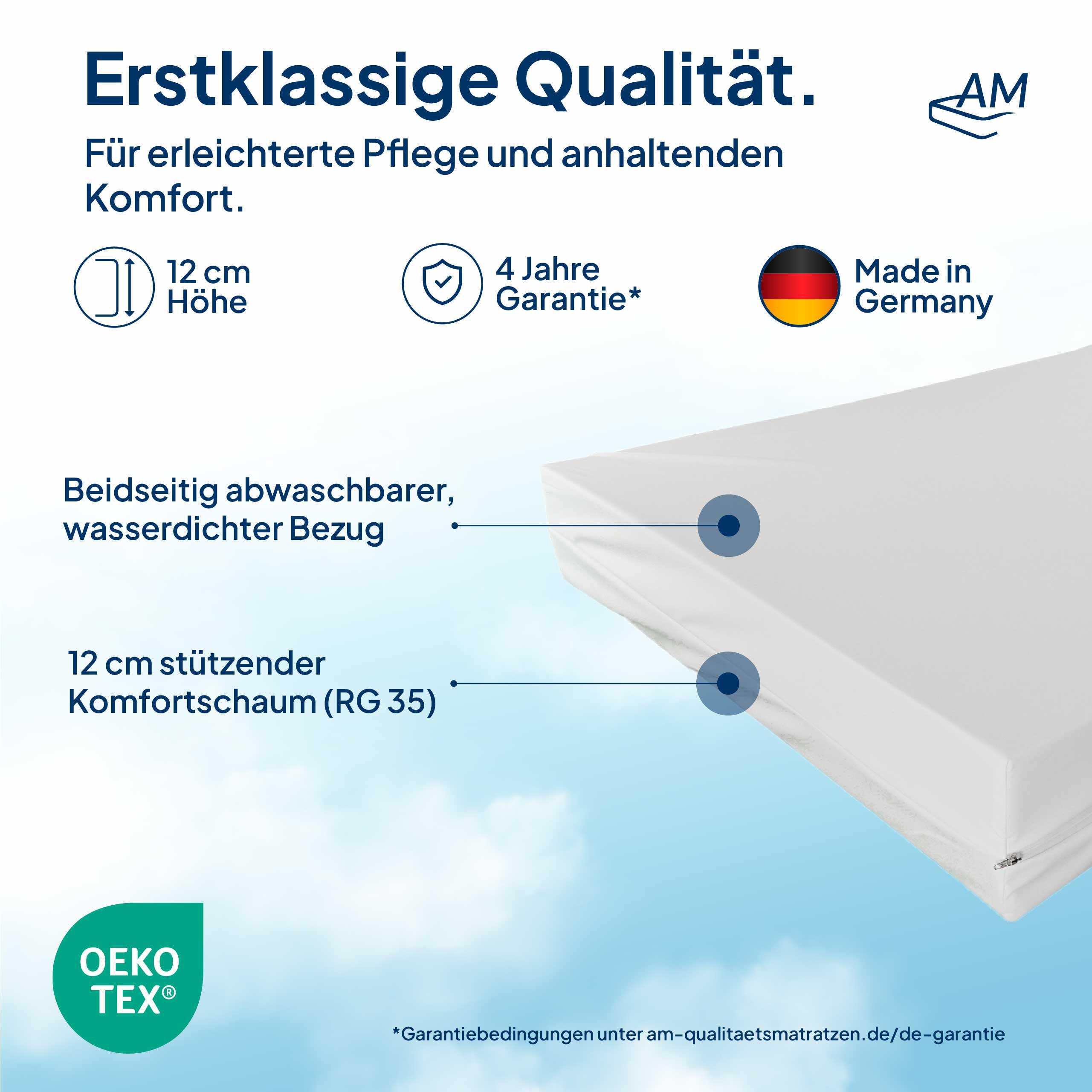 Thumbnail - AM Qualitätsmatratzen Pflegematratze, Weiß, Textil, Uni, Füllung: Polyetherschaumkern, Rechteckig, 100x200 cm, Oeko-Tex®...