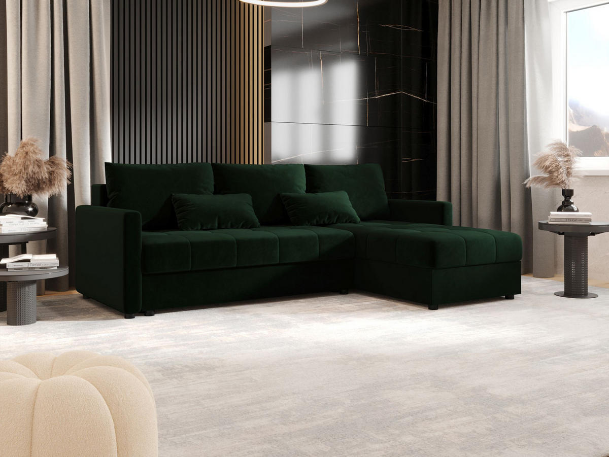 ECKSOFA MOS L BIS Itaka 10 Rechts mit Schlaffunktion - Dunkelgrün, Textil (220/143cm) - Bedante