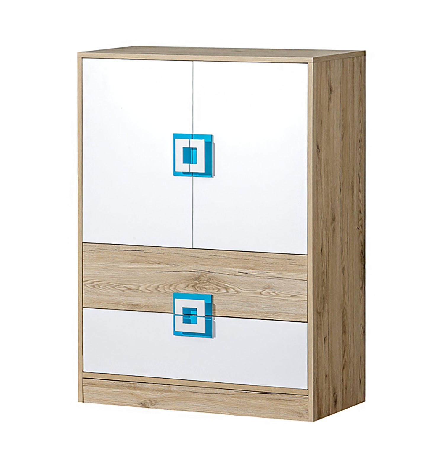 KOMMODE Nico 9 Eiche hell / Weiß-Farbapplikation Türkis 80 / 40 / 110 cm - Türkis/Hellbraun, Holz/Holzwerkstoff (80/110/40cm) - Feldmann-Wohnen