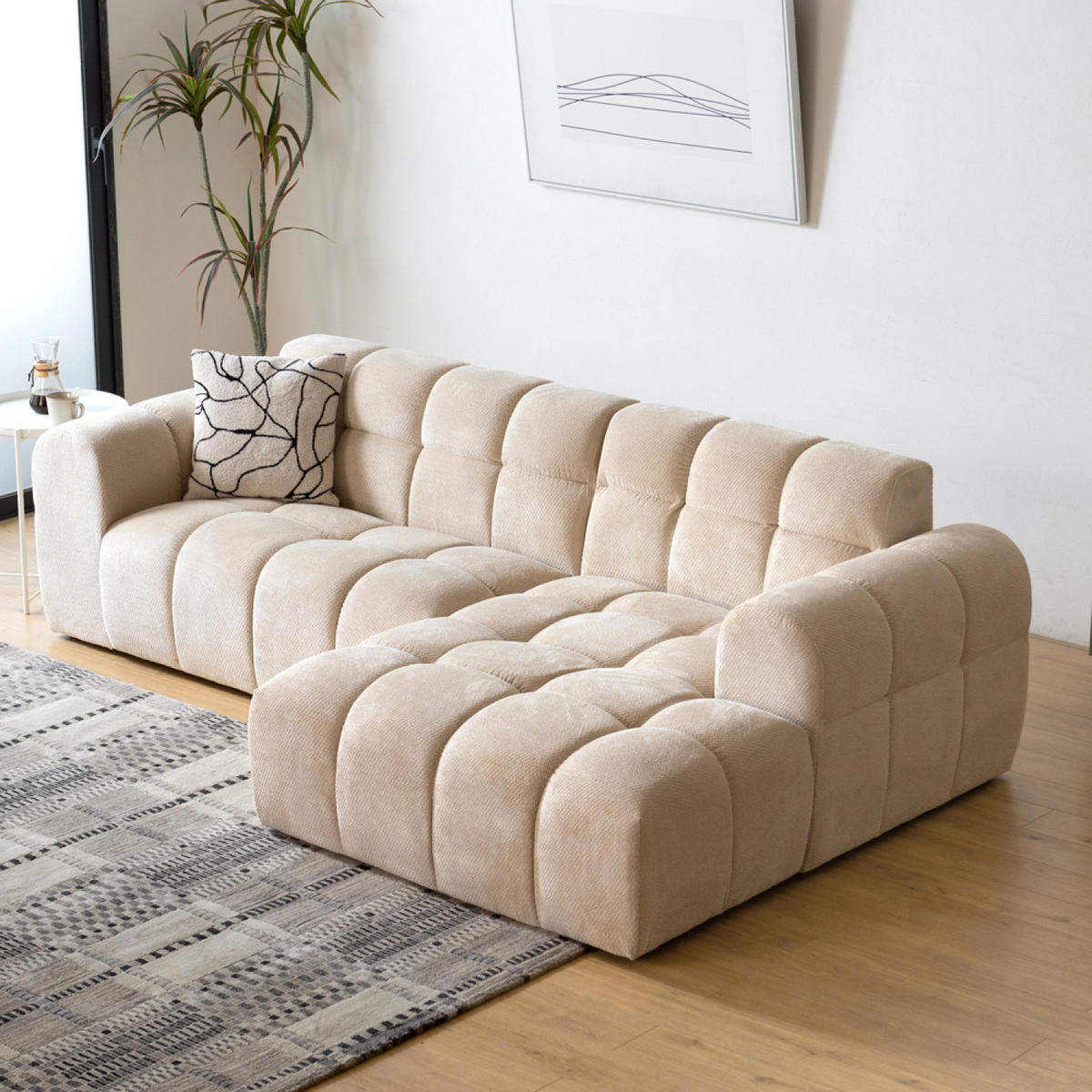 ECKSOFA salford beige 3-sitzer samt - Beige, Holz (262/145cm) - Concept Usine