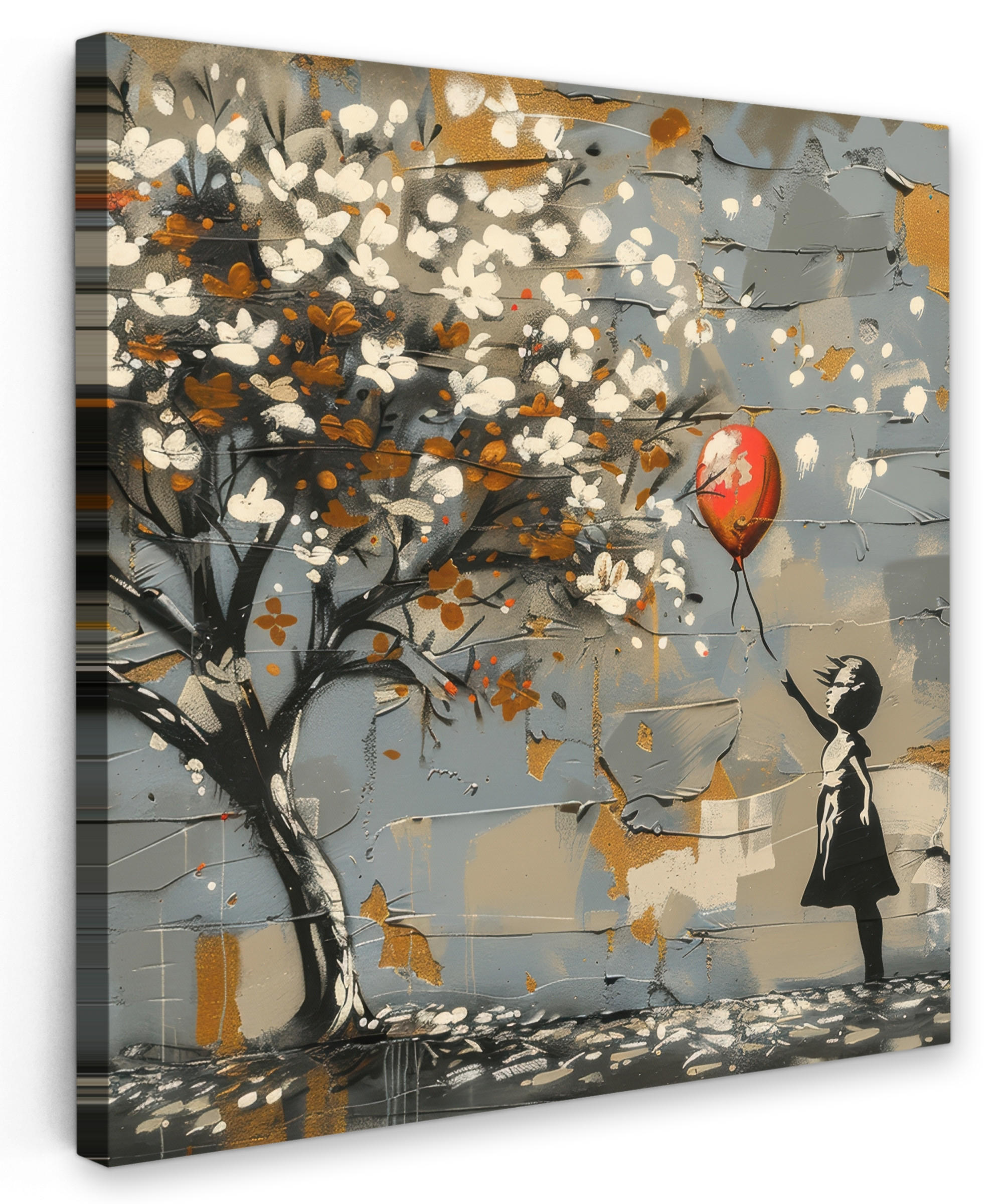 LEINWANDBILD Baum - Graffiti - Banksy-Stil - Ballon-Mädchen 50x50 cm - Blaugrau, Textil (50/50cm) - MuchoWow