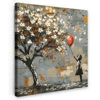 LEINWANDBILD Baum - Graffiti - Banksy-Stil - Ballon-Mädchen 50x50 cm - Blaugrau, Textil (50/50cm) - MuchoWow