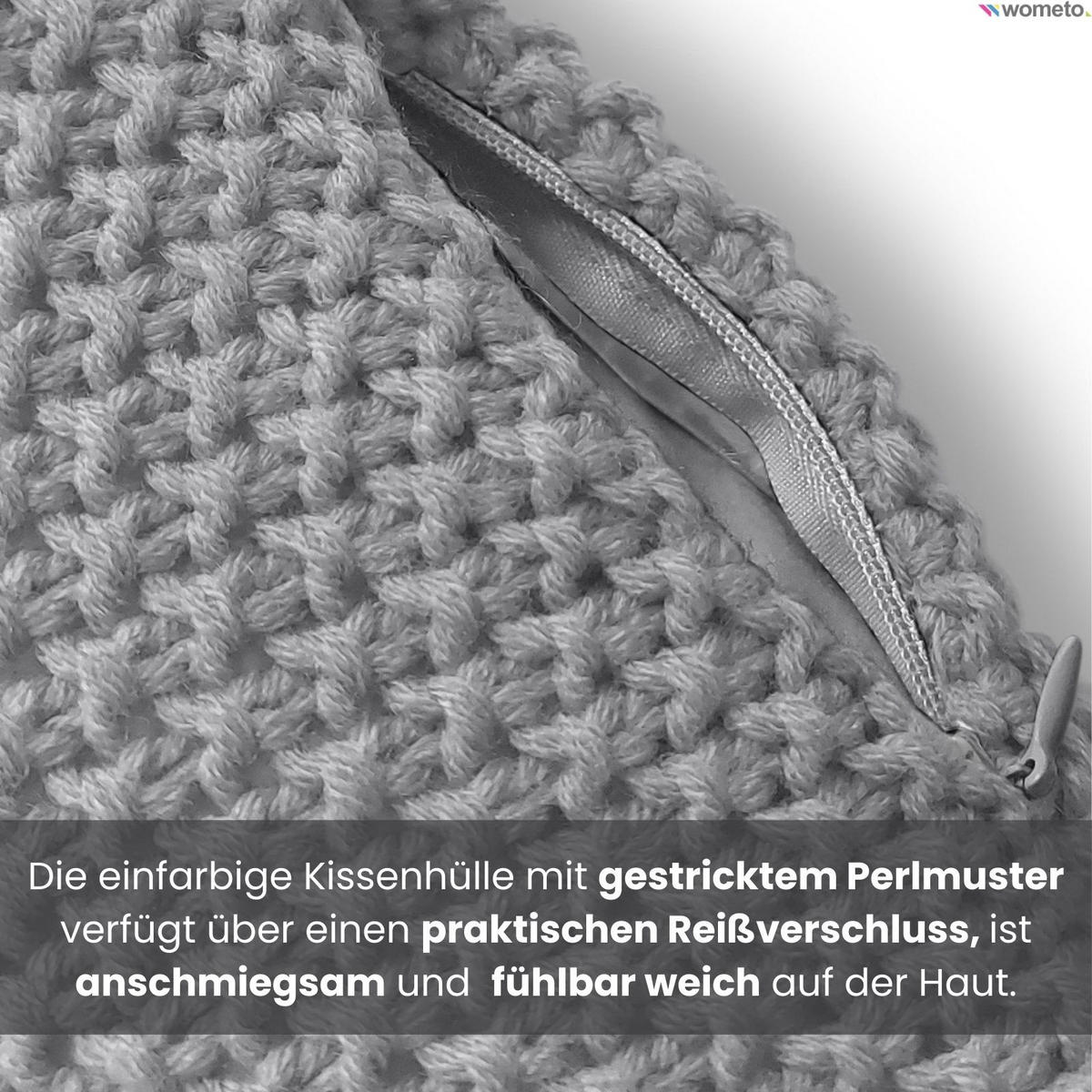 KISSENHÜLLE Strick grau 45/45 cm mit Reißverschluss inkl. 100% Federkissen - Grau, Textil (45/45cm) - wometo