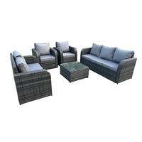 GARTENMÖBEL SET MIT LIEGESTUHL 3 SITZER SOFA Polyrattan Outdoor 9-Sitzer - Dunkelgrau/Grau, Glas/Kunststoff - Fimous