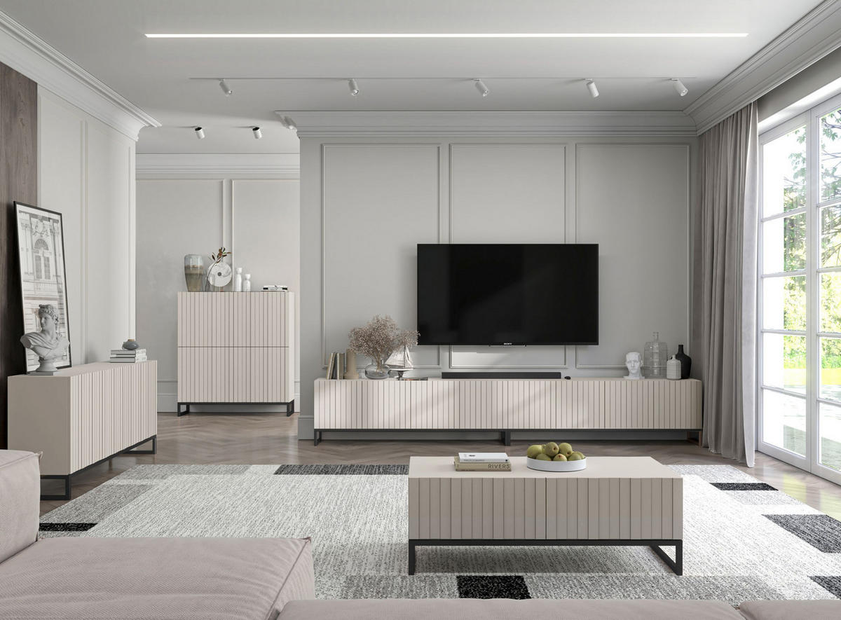 KOMMODE Elpis 4D Kaschmir Matt mit metallrahmen Glamour 112 cm - Kaschmir, Holzwerkstoff (112/126/36.5cm) - Meble Lindner