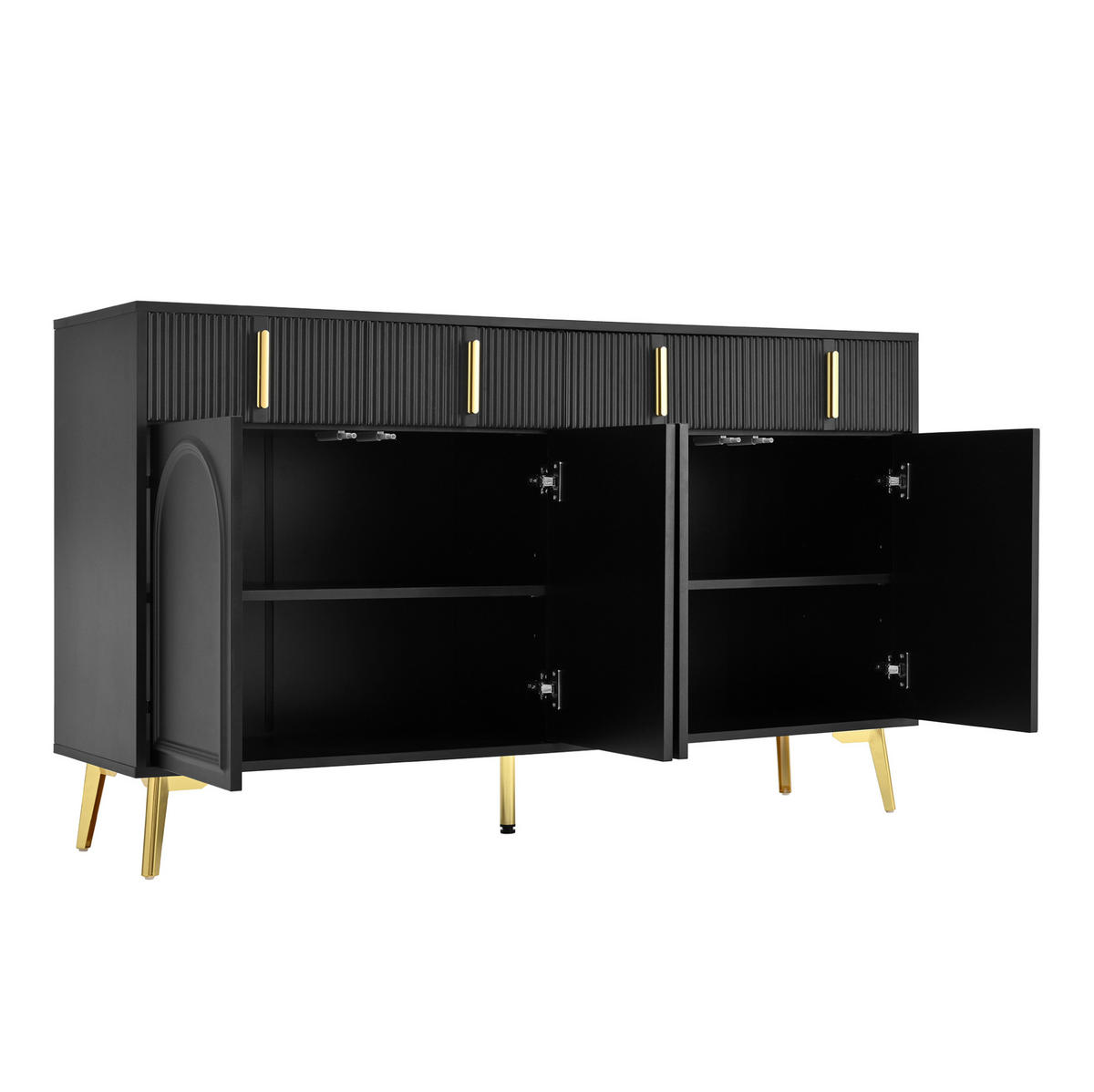 SIDEBOARD mit 4 Türen und 4 Schubladen 140 x 38 x 82 cm Schwarz - Schwarz, Holzwerkstoff (140/82/38cm) - Meubliv