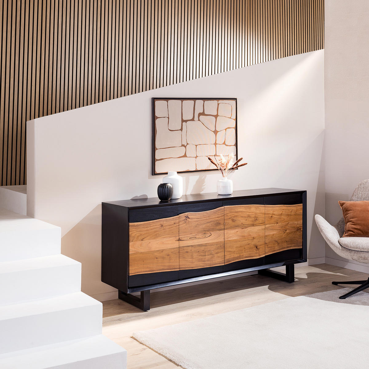 MASSIVES SIDEBOARD - Akazie / Akazie Schwarz - Braun, Holz (168/76/41cm) - home24