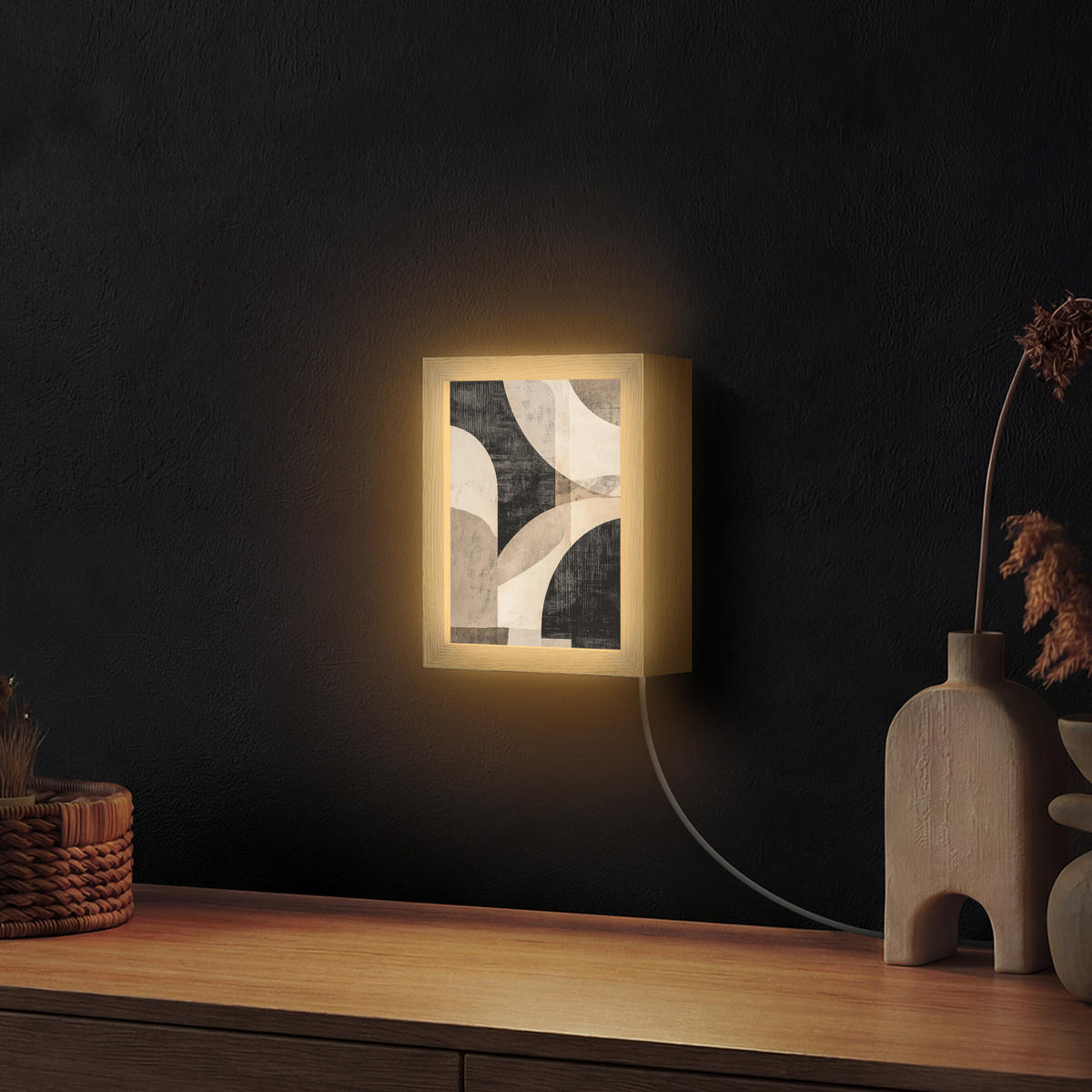 NÁSTĚNNÁ LAMPA Abstraktní - Tvary - Moderní - Béžová 15x20 cm - šedá, kompozitní dřevo (15/20/8cm) - OnlyWow