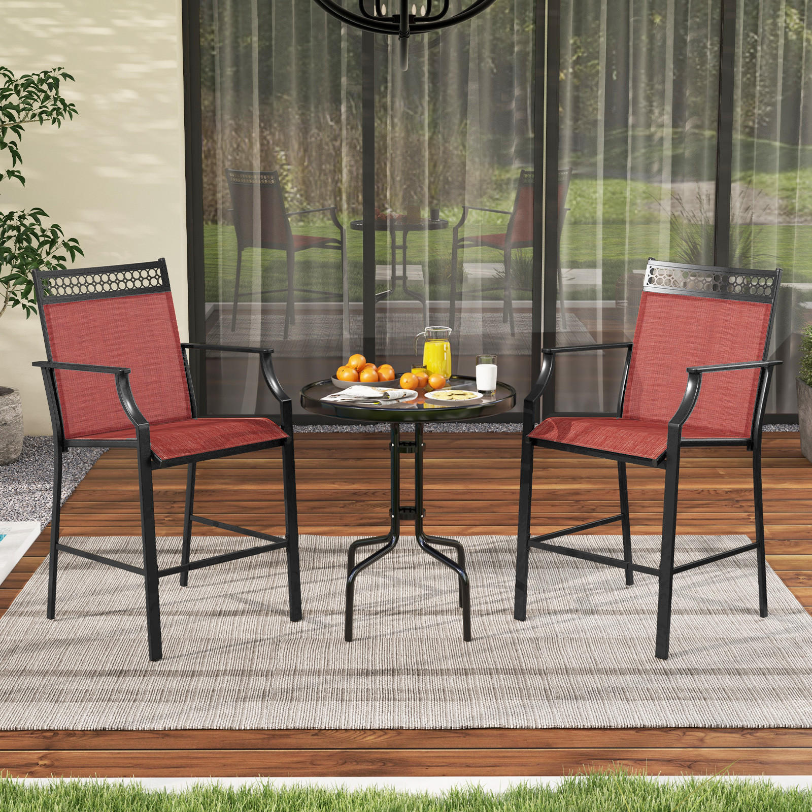 GARTENSTÜHLE Rot(2er-Set) - Rot, Metall (62/114/66cm) - COSTWAY