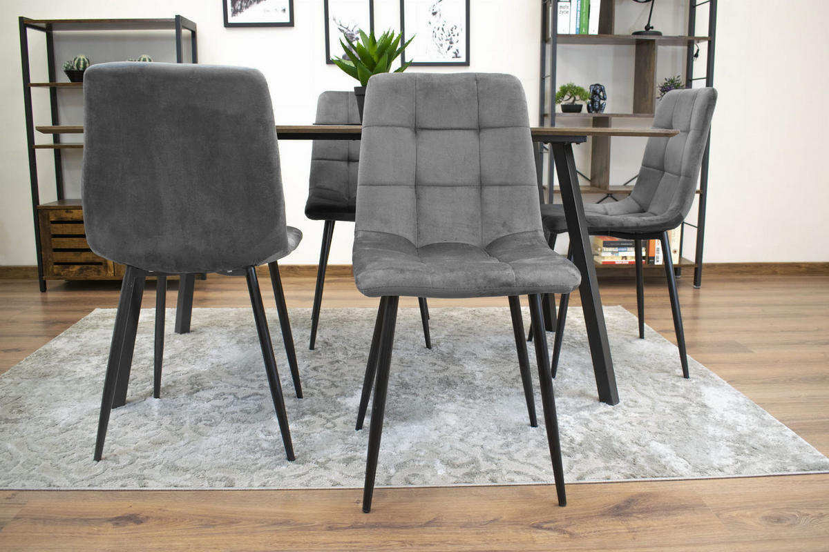 STUHL CETARA 2-er Set, Grau, mit Samtstoff gepolstert - Anthrazit, Textil/Metall (45/87/51cm) - Komodee