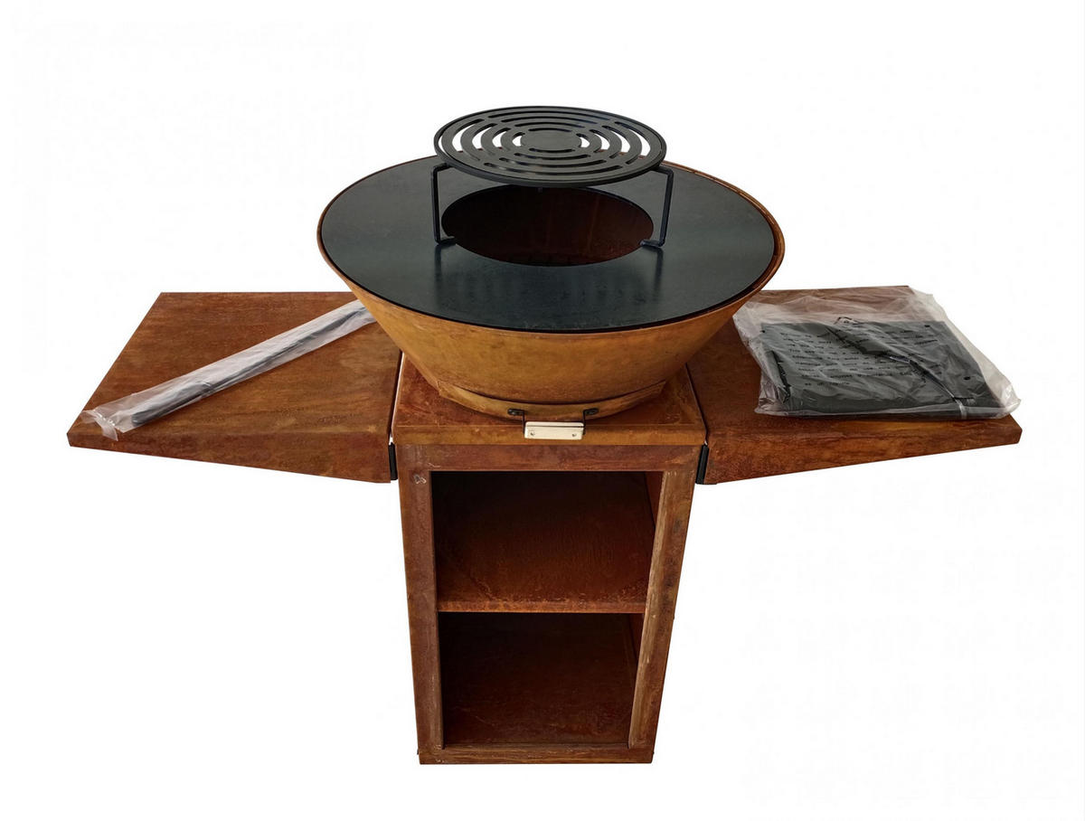 HOLZKOHLEGRILL Feuerschale Braun inkl. Schutzhülle - Braun, Metall (122/91/60cm) - Purline