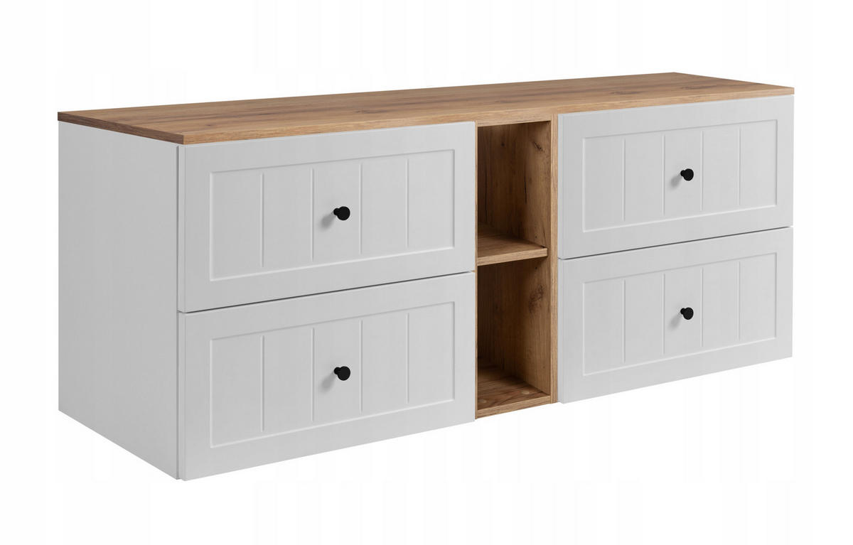 WASCHBECKUNTERSCHRANK GUSTO 140cm mit Arbeitsplatte Farbe: Eichen Craft mit einer Mattweißen Platte - Eichefarben/Weiß, Holzwerkstoff (140/58/46cm) - Rodan