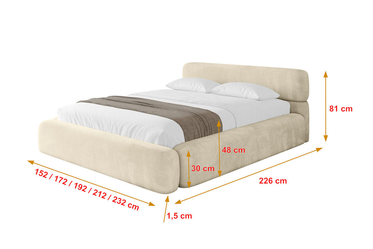 POLSTERBETT mit Bettkasten und Lattenrost, Boxbett ohne Matratze - ENORA-V1 200x200 Beige - Ecru, Holzwerkstoff/Textil (200/200cm) - ALTDECOR