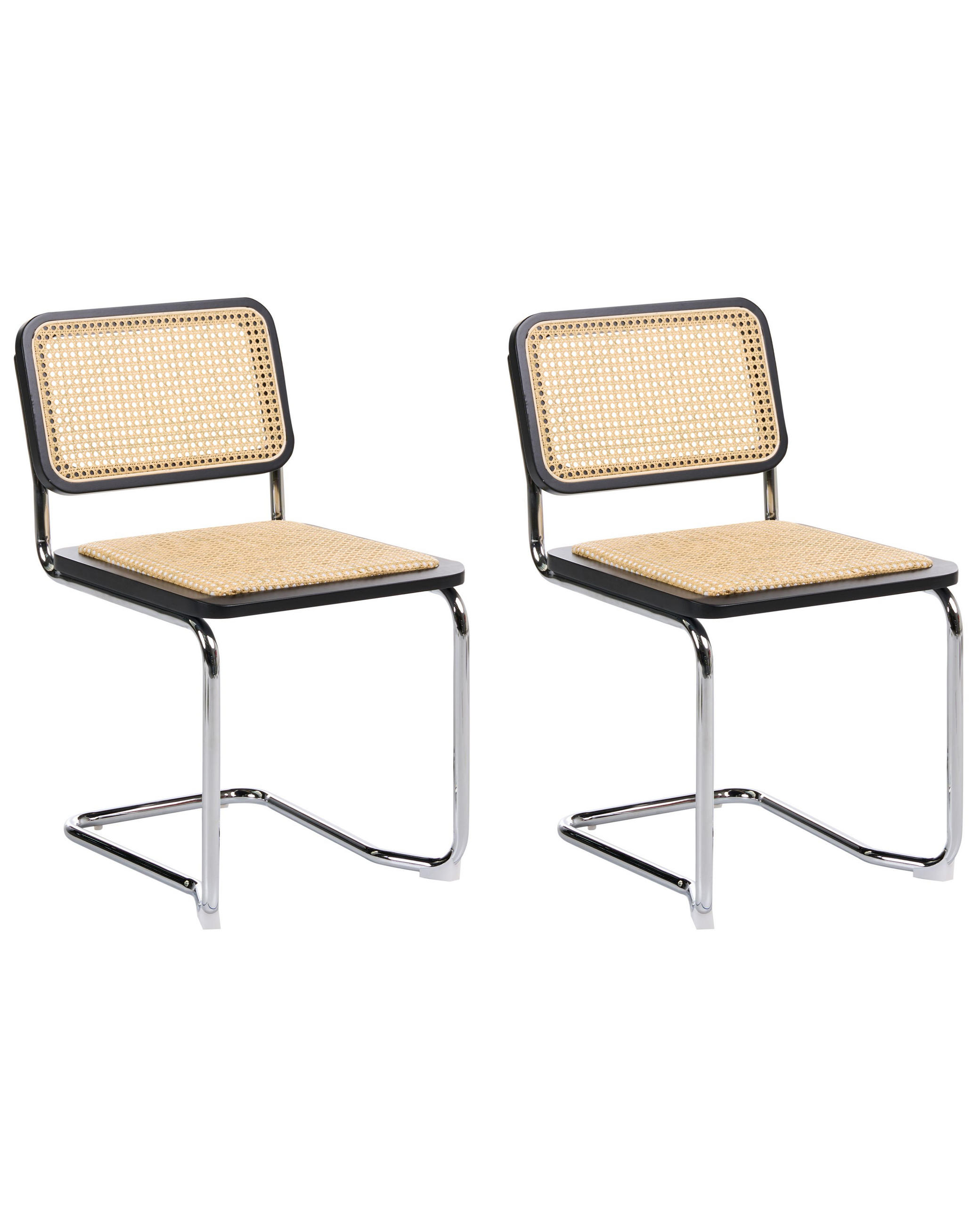 ESSZIMMERSTUHL 2er-Set Rattan natürlich/schwarz Cordova - Schwarz/Naturfarben, Naturmaterialien (49/83/50cm) - Beliani