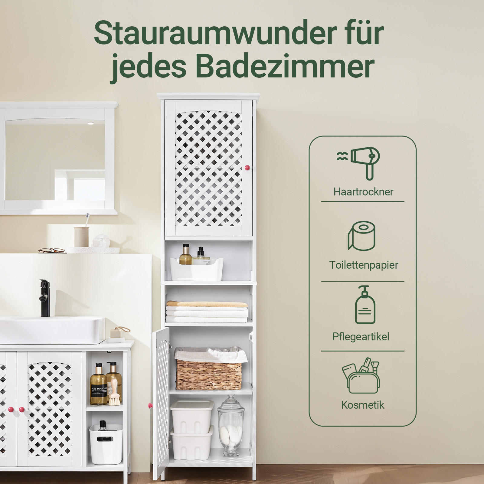 HOCHSCHRANK Weiß 45x41.5x170cm - Weiß, Holzwerkstoff (45/170/41.5cm) - SoBuy
