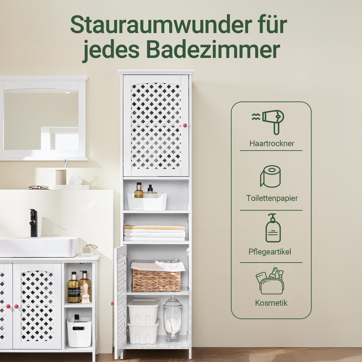 HOCHSCHRANK Weiß 45x41.5x170cm - Weiß, Holzwerkstoff (45/170/41.5cm) - SoBuy