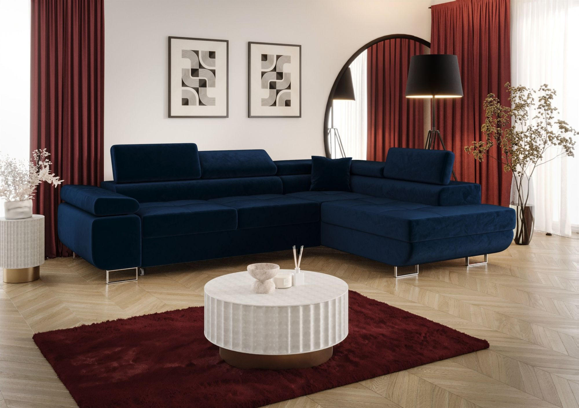 ECKSOFA Monaro Mit Schlaffunktion - Dunkelblau, Holzwerkstoff/Textil (275/202cm) - Fun Möbel