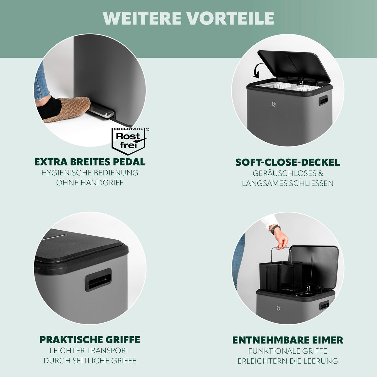 ABFALLEIMER 30 Liter, grau - Grau, Metall (42.5/50/33.5cm) - eluno