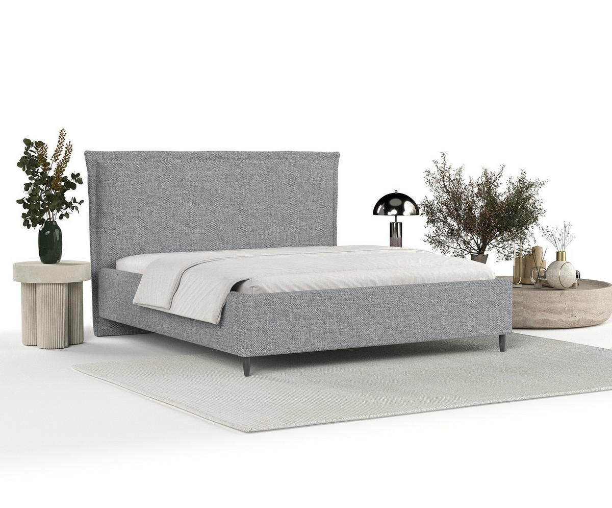 POLSTERBETT Cape Cod Grau 180/200 cm im Chenille-Stoff - Schwarz/Naturfarben, Holz/Holzwerkstoff (180/200cm) - Maison de Reve