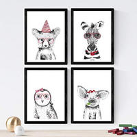 POSTER Set mit 4 Tiere in Rot A3 Rahmenlos - Klar, Papier (29.7/3cm) - Nacnic