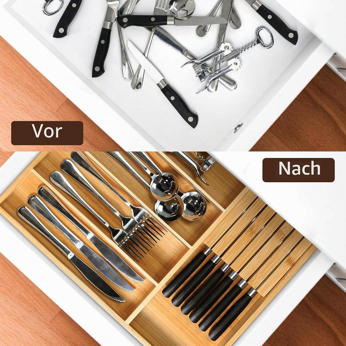BESTECKEINSATZ mit Messerblock Bambus 43 cm - Braun, Naturmaterialien (32/4.5/43cm)