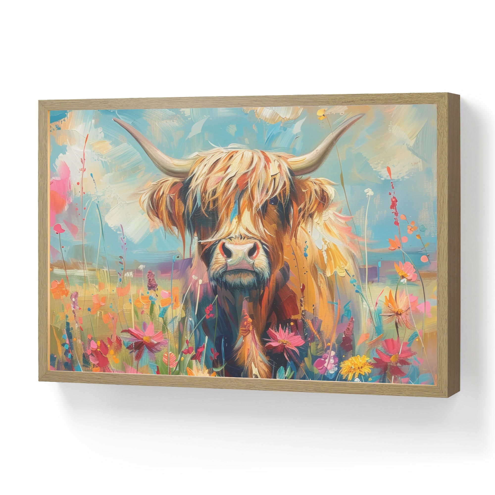 OnlyWow NÁSTĚNNÁ LAMPA S AKUMULÁTOREM Skotský horal - Příroda - Barevné - Květiny 60x40 cm
