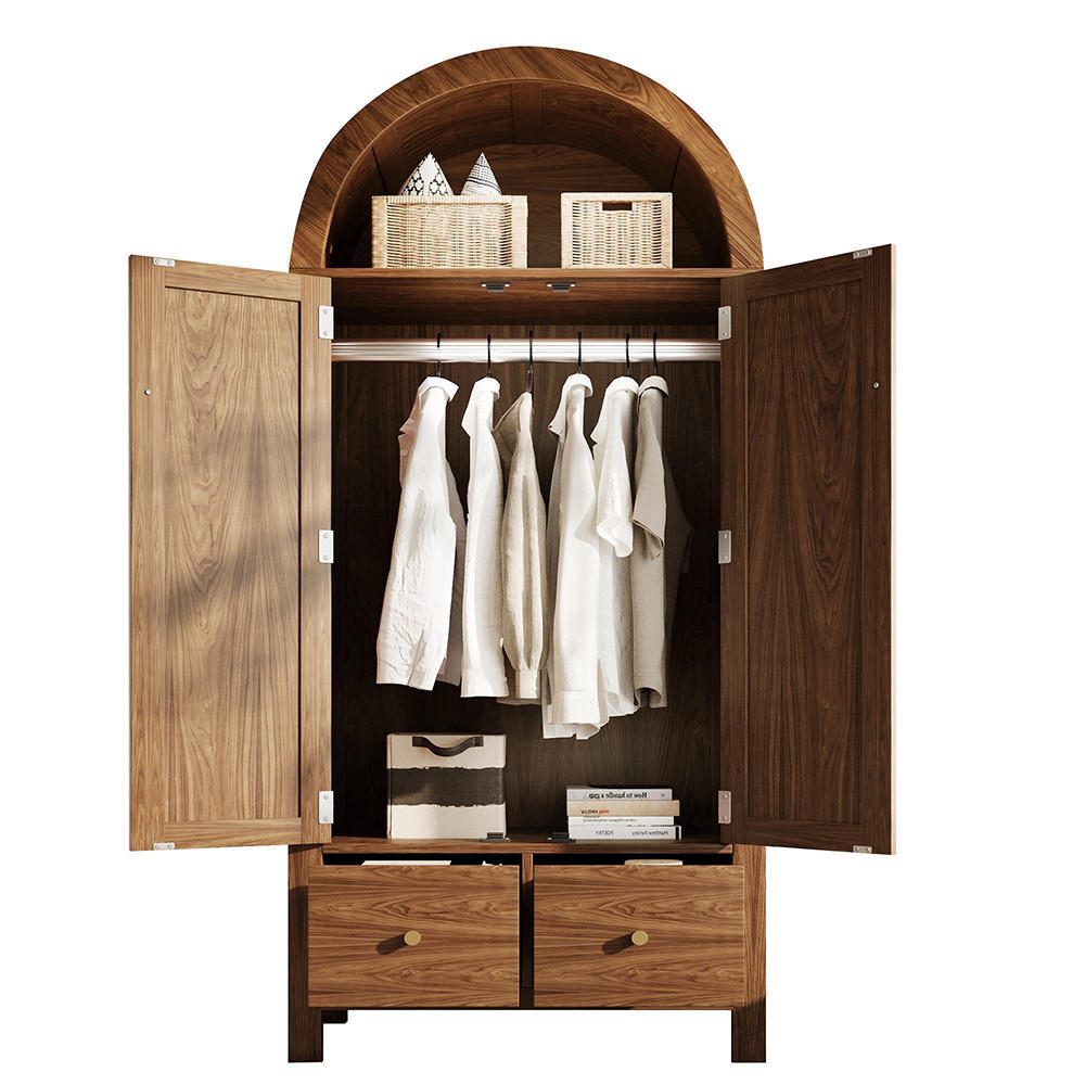 KLEIDERSCHRANK 181x78x45 cm mit Rattan-Flechten in Walnuss - Walnussfarben, Holz (78/181/45cm) - KOMHTOM