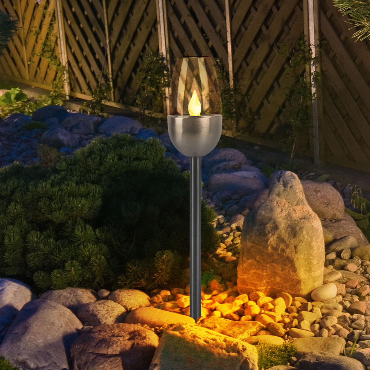 LED AUSSENLEUCHTE Metall Schwarz mit Feuer-Effekt - Schwarz, Metall (6/6/38cm)