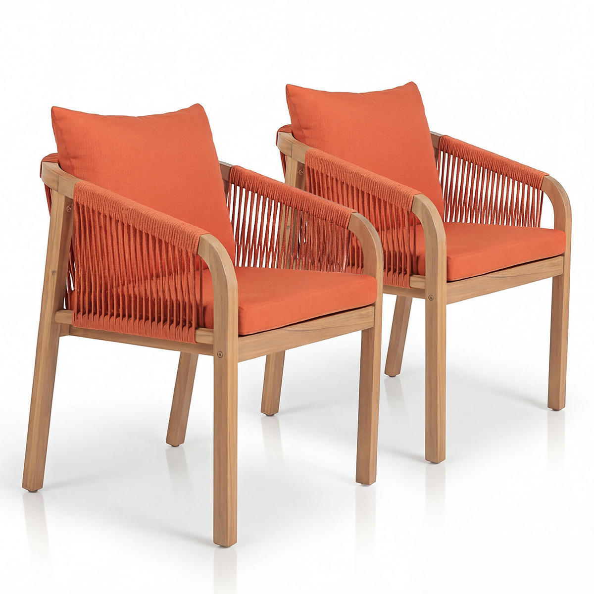 GARTENSTUHL - 2er-Set - Akazie massiv / Webstoff - Terracotta, Holz/Textil (58/77/62cm) - home24